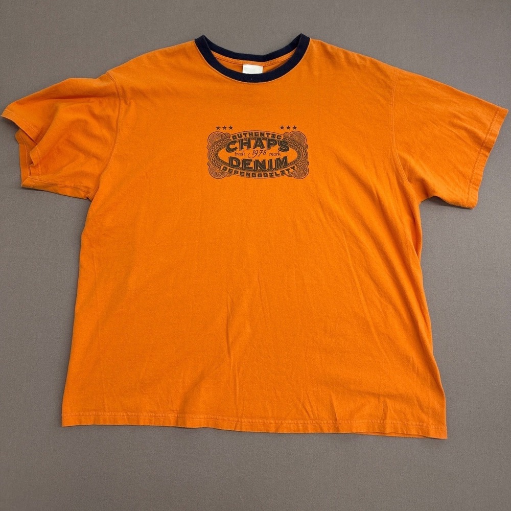 Chaps‎ Denim Mens XL Orange Ringer T-Shirt Graphic Short Sleeve 41505D Cotton